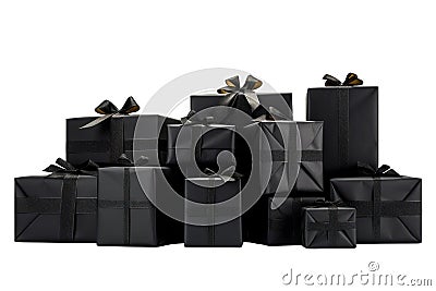 Black wrapped Black Friday presents isolated on transparent background. Generative Ai Stock Photo