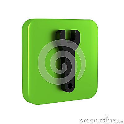Black Wrench spanner icon isolated on transparent background. Green square button. Stock Photo