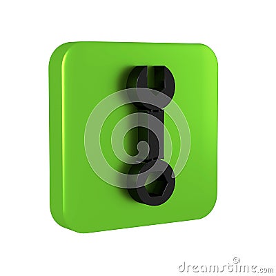 Black Wrench spanner icon isolated on transparent background. Green square button. Stock Photo