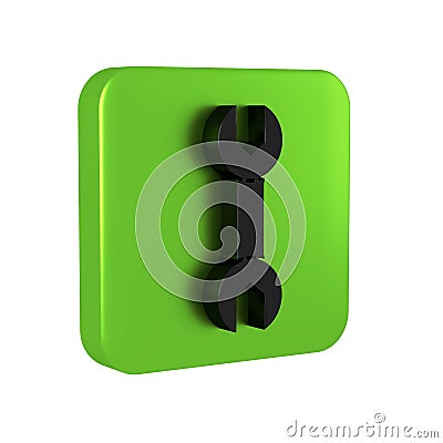 Black Wrench spanner icon isolated on transparent background. Green square button. Stock Photo