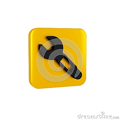 Black Wrench spanner icon isolated on transparent background. Spanner repair tool. Service tool symbol. Yellow square Stock Photo