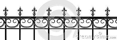 Black wrought iron front garden. Metal fence made of forged steel. Close up. Isolated on white background Stock Photo