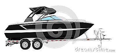 Black yacht on trailer isolated on white background with clipping path Stock Photo