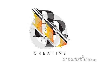 Black and Yellow BB Letter Logo with Vintage Grundge Drawing Design. Destroyed Cutted Letter Icon Vector Vector Illustration