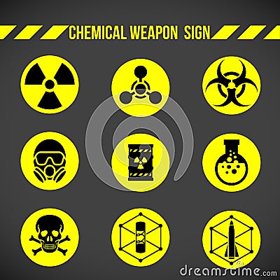 Black and yellow Chemical weapon on circle sign vector set design Vector Illustration