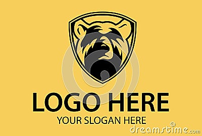 Black and Yellow Color Bear Shield Logo Design Vector Illustration
