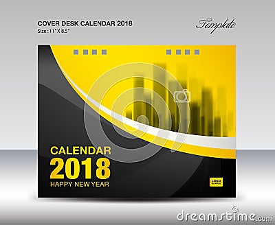 Black and Yellow Cover Desk Calendar 2018 Design, flyer template Vector Illustration