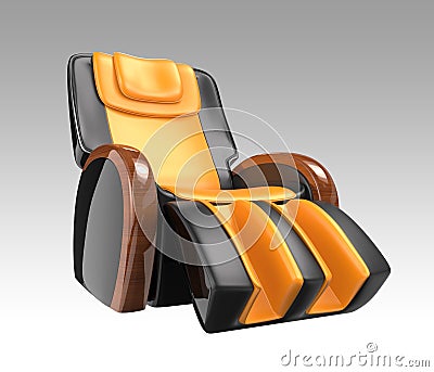 Black and yellow leather reclining massage chair. Stock Photo