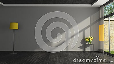 Empty black and yellow living room Stock Photo