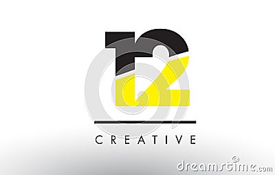 12 Black and Yellow Number Logo Design. Vector Illustration