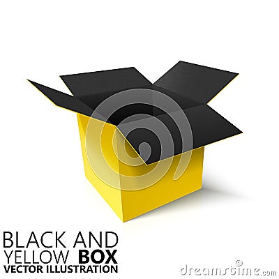 Black and yellow open box 3D/ illustration Cartoon Illustration