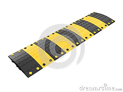 Black and yellow speed bump or speed breaker isolated on a white background 3d rendering Stock Photo