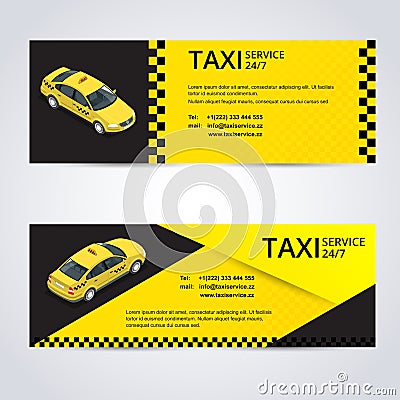 Black and yellow taxi card with taxi car image - Vector illustration Vector Illustration