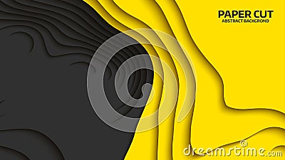 Black and yellow wave. Abstract paper cut. Abstract colorful waves. Wavy banners. Color geometric form. Wave paper cut. Cartoon Illustration