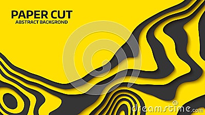 Black and yellow wave. Abstract paper cut. Abstract colorful waves. Wavy banners. Color geometric form. Wave paper cut. Vector Illustration