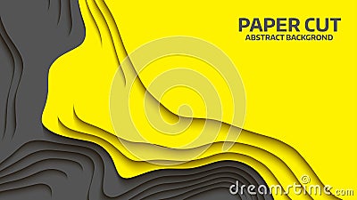 Black and yellow wave. Abstract paper cut. Abstract colorful waves. Wavy banners. Color geometric form. Wave paper cut. Cartoon Illustration