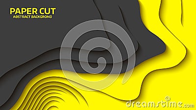 Black and yellow wave. Abstract paper cut. Abstract colorful waves. Wavy banners. Color geometric form. Wave paper cut. Cartoon Illustration