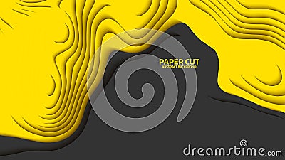 Black and yellow wave. Abstract paper cut. Abstract colorful waves. Wavy banners. Color geometric form. Wave paper cut Cartoon Illustration