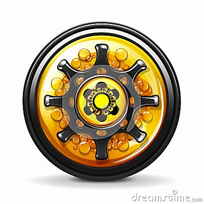 a black and yellow wheel with a flower on it Stock Photo