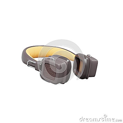 Black And Yellow Wireless Headphones. Realistic 3D Render. Isolated On White Background. Stock Photo