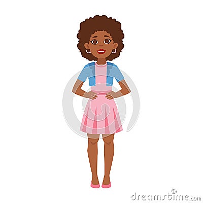 Black Young Woman Standing, Part Of Growing Stages With Kids In Different Age Vector Set Vector Illustration