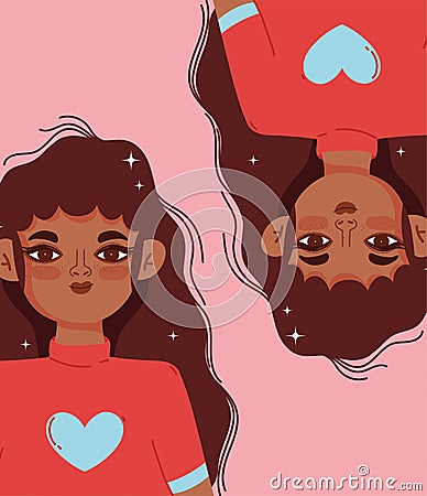 Black young women twins cartoon portrait Vector Illustration