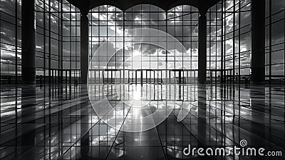 Blackandwhite photo of a tower block facade with a mesh of windows Stock Photo