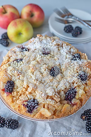 Blackberry apple pie with streusel Stock Photo