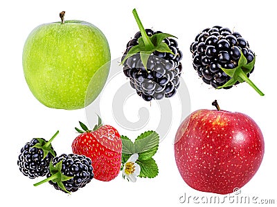 Blackberry,apple and strawberry isolated on white Stock Photo