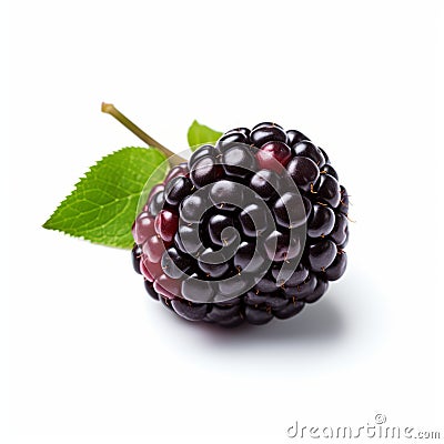 Dark Magenta Blackberry With Leaf On White Background Stock Photo