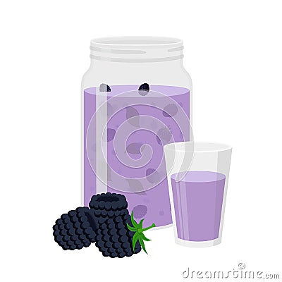 Blackberry smoothie. Vegetarian organic detox drink. Healthy nutrition, cocktail. Vector Illustration