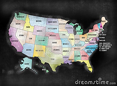 Blackboard or Chalkboard U.S.A. American States Map Stock Photo