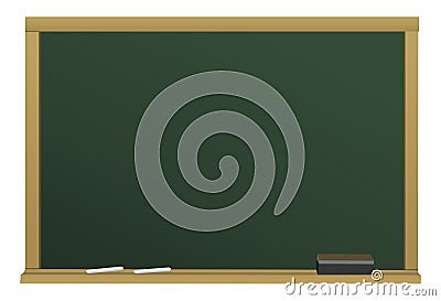 Blackboard with chalks and eraser Stock Photo