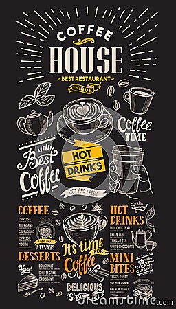 Blackboard coffee restaurant menu. Vector drink flyer for bar an Vector Illustration