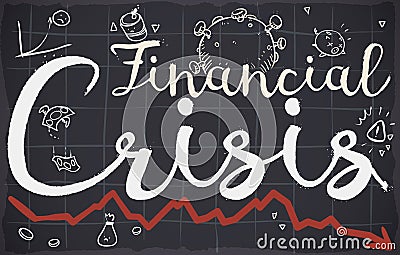 Blackboard with Doodles Announcing the Upcoming Financial Crisis due COVID-19, Vector Illustration Vector Illustration