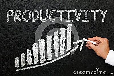 Blackboard with handwritten productivity text. Progress concept. Stock Photo