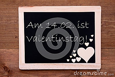 Blackboard With Hearts, Text 14.2 Valentinstag Means Valentines Day Stock Photo