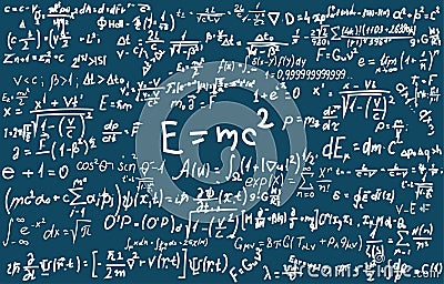 Blackboard inscribed with scientific formulas and calculations in physics and mathematics. Can illustrate scientific Vector Illustration