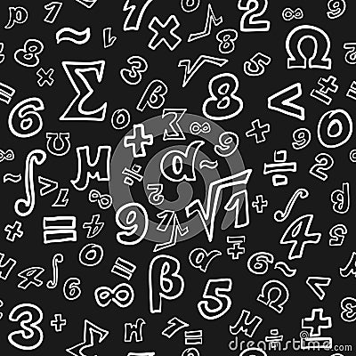 Blackboard inscribed by white chalk with mathematic symbols Vector Illustration