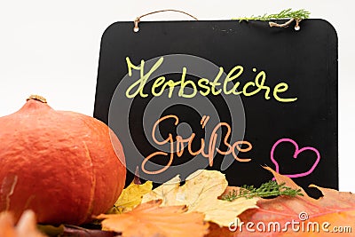 A blackboard with the inscription autumn greetings in german language Stock Photo