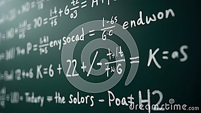 A blackboard with neatly written math formulas using chalk Stock Photo