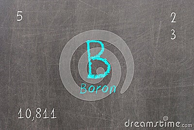 blackboard with periodic table, Boron Stock Photo