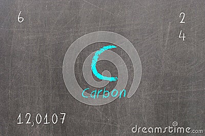 blackboard with periodic table, Carbon Stock Photo