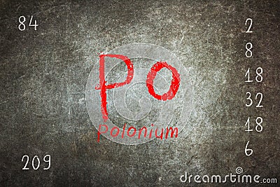 blackboard with periodic table, Polonium Stock Photo