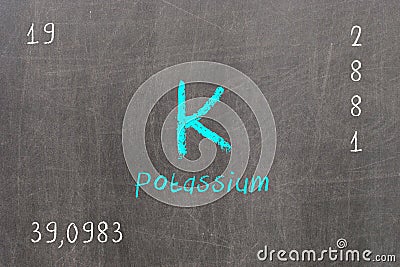 blackboard with periodic table, Potassium Stock Photo