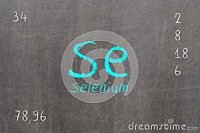 blackboard with periodic table, Selenium Stock Photo