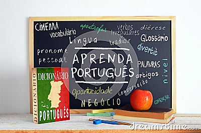 Blackboard in a Portuguese class Stock Photo