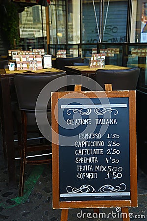 Blackboard promoting italian breakfast in Rome, Italy Stock Photo