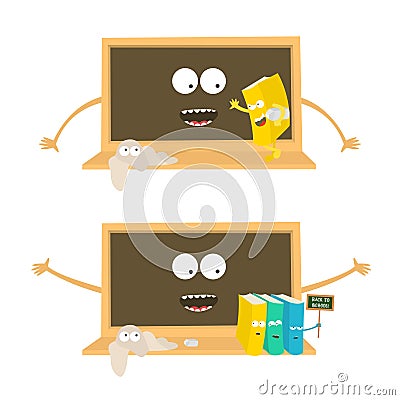 Blackboard with rag and book say back to school Vector Illustration
