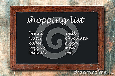 Blackboard shopping list Stock Photo